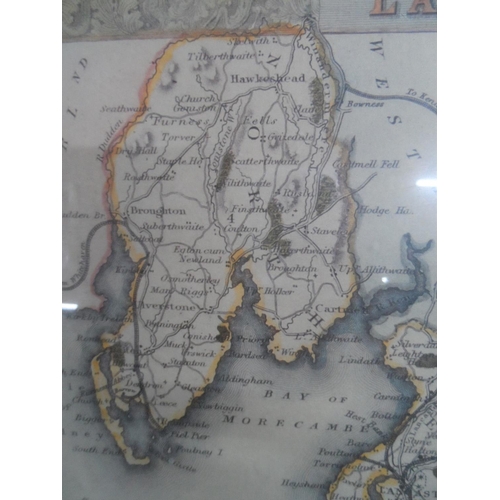 124 - Antique hand-coloured map of Lancashire, framed,

53 x 43 cm