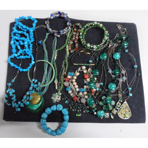 48 - Two trays of good quality costume jewellery including large quantity of metal necklaces and turqoise... 