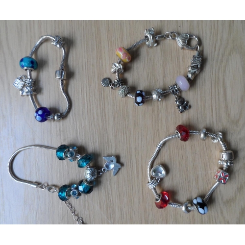 67 - Four Pandora style bracelets together with other costume jewellery including a quantity of rings (Qt... 