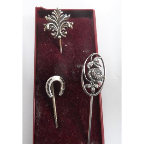 79 - Six antique stick pins including three silver examples (6)
