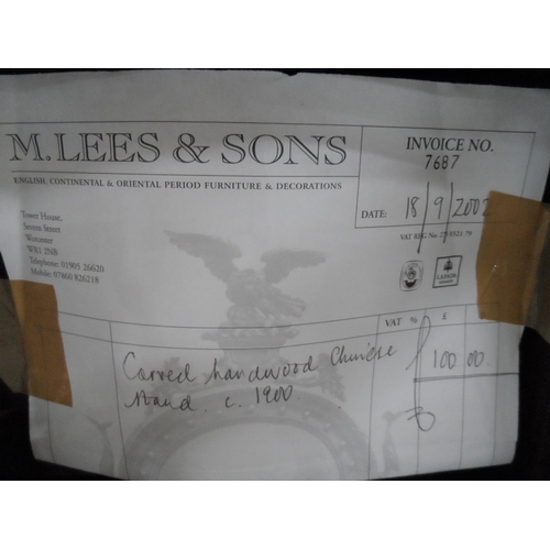 144 - Chinese extensively carved hardwood stand, circa 1900,

36 x 30 cm by 27cm high