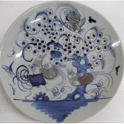 145 - 18thC Qing Dynasty Blue White & Brown shallow porcelain dish, marked to base,

The bowl measures 24.... 