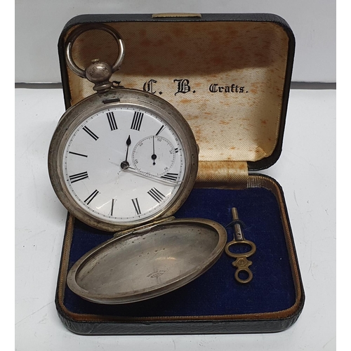 101 - Antique fine European silver (999) double hunter pocket watch with key,

114 grams gross