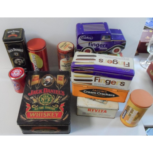 169 - Box of vintage tins including a Jack Daniels example (Qty)