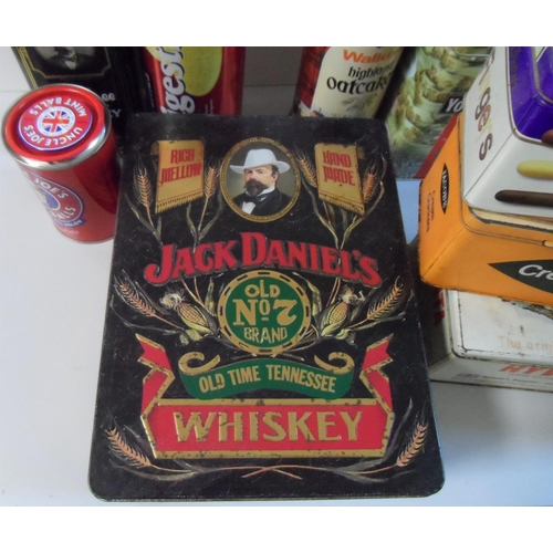 169 - Box of vintage tins including a Jack Daniels example (Qty)