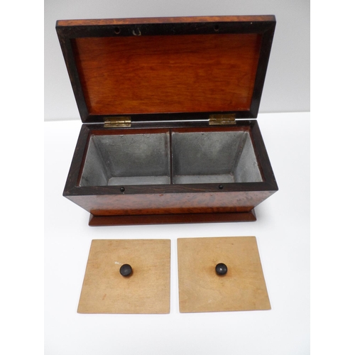 80 - Two compartment mid 19thC tea caddy compete with intact liners
