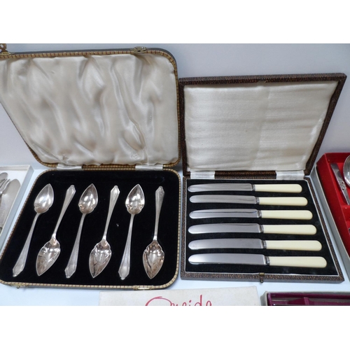 88 - Large quantity of cased and uncased flatware including a cased pair of antique fish servers with mot... 