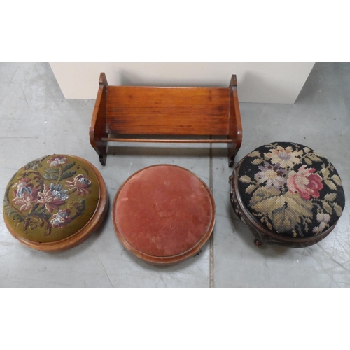 85 - Three Victorian circular footrests together with a fine quality inlaid antique book rest (4)