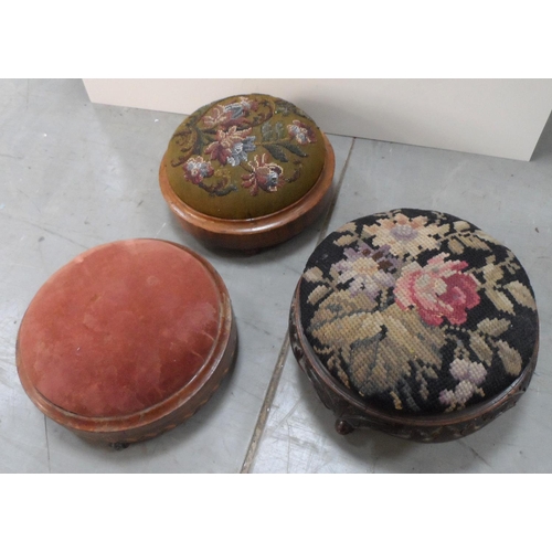 85 - Three Victorian circular footrests together with a fine quality inlaid antique book rest (4)