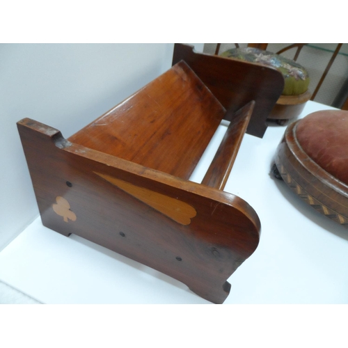 85 - Three Victorian circular footrests together with a fine quality inlaid antique book rest (4)