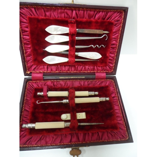 79 - Collection of small antique items to include weigh scales, leather covered hip flask, glove stretche... 