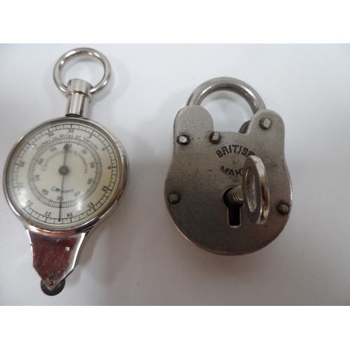 81 - Small collectables to include an old lock with key & old police whistle etc (Qty)