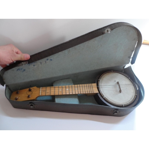 119 - Old Ukulele-Banjo with hard case cover