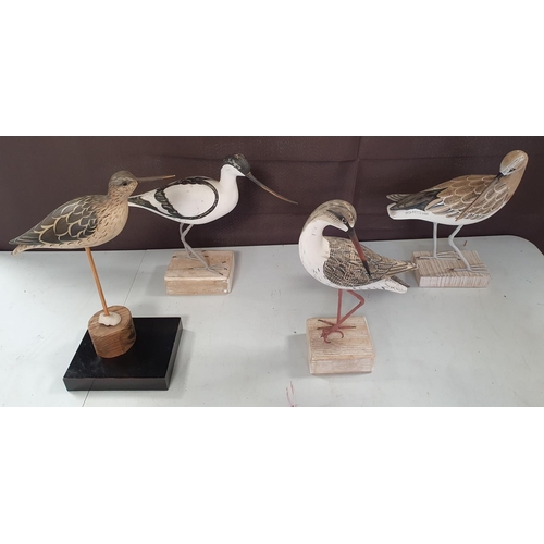 37 - Four wooden birds on plinths, a/f, (4)