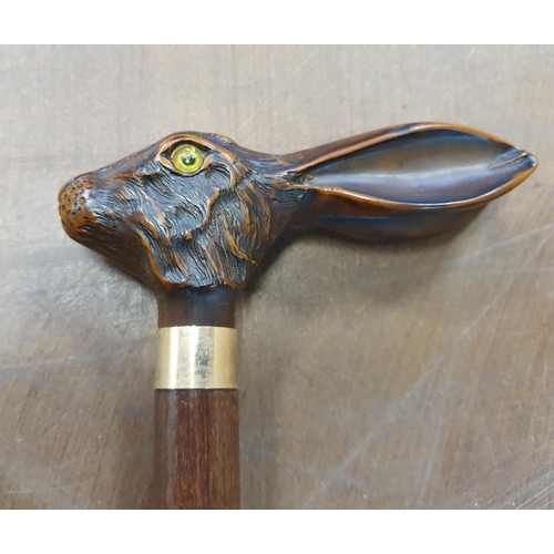 58 - Finely carved rabbit head antique cane,