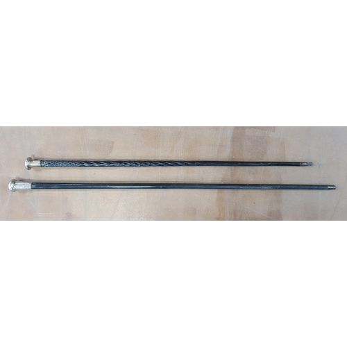 56 - A well presented silver tipped swagger stick and a silver topped cane, (2)