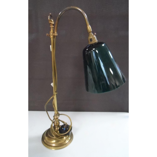 59 - Fine quality vintage brass desk lamp with original green glass shade
