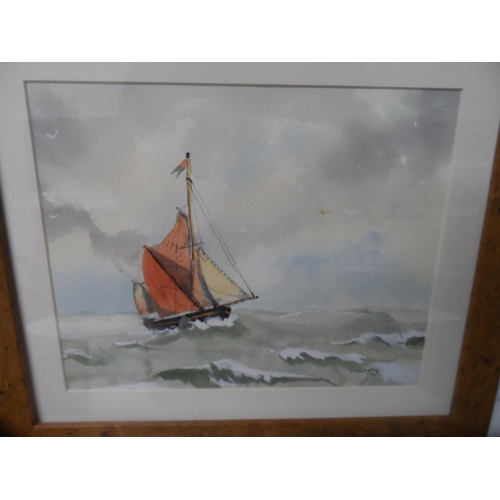66 - Small collection of Edwardian items to include a framed watercolour, a small box, cased set of spoon... 