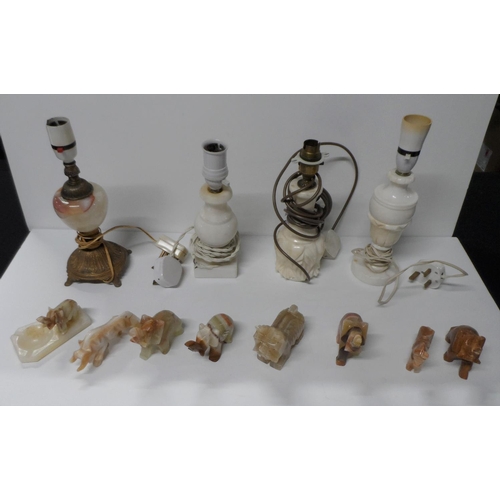 77 - Collection of mainly Onyx table lamps and a collection of Onyx animals (Lot)