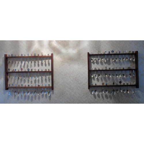 114 - Large collection of commemorative spoons together with 2 wooden spoon wall hangers (Qty)