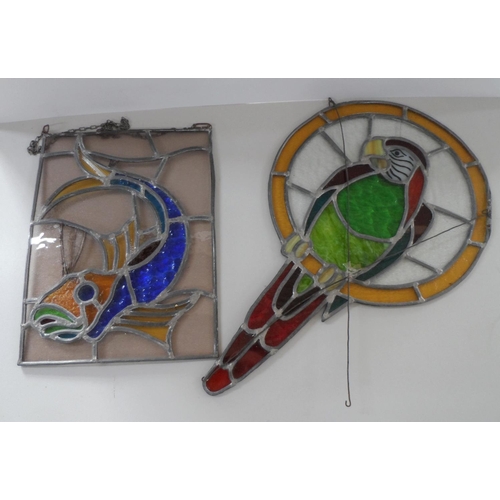116 - Two stained glass panels, one depicting a parrot (2)