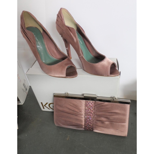 109 - Pair of ladies evening shoes by Dune with matching handbag, complete with original box, size 5/38