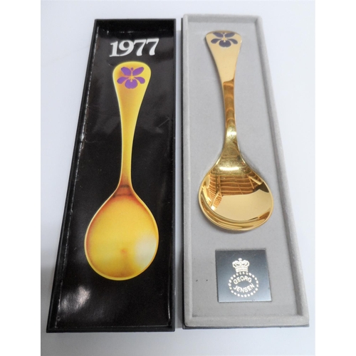 15 - Boxed Georg Jensen 1977 silver gilt spoon,

45 grams