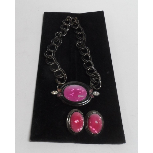 57 - Pink gem necklace with matching earrings