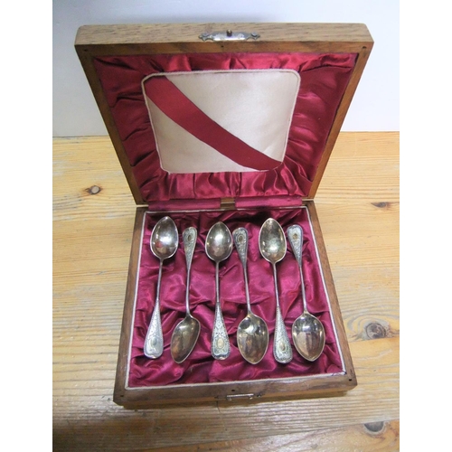 8 - Set of 6 continental silver teaspoons (.800) in a wooden case