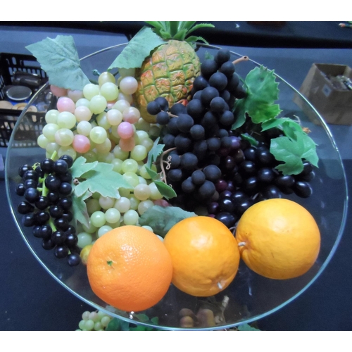 101 - Oversized, stylist wine glass, approx 50cm tall with a huge amount of plastic fruit (Qty)