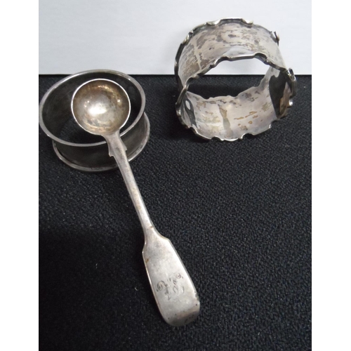 11 - Collection of Edwardian silver to include 2 napkin rings and various spoons, 85 grams (Qty)