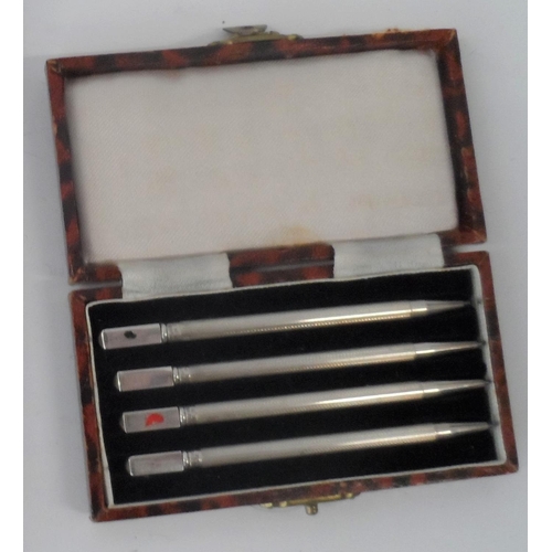 2 - Set of 4, cased, mid 20thC silver Bridge pencils (4)