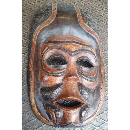 66 - Wooden carved African mask together with an small, antique barometer and 2 vintage puppets (4)