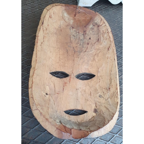 66 - Wooden carved African mask together with an small, antique barometer and 2 vintage puppets (4)