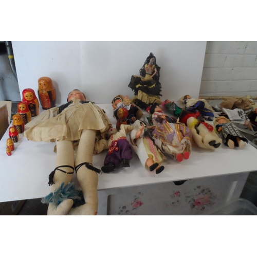 73 - Collection of dolls including an old Greek doll together with a set of wooden Russian Matryoshka dol... 