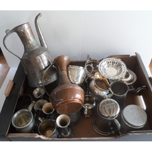 79 - Box of metalware including an EPNS tea set and Pewter (Qty)