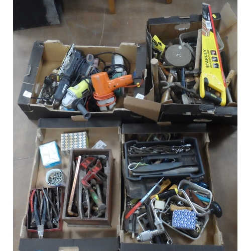 616 - Four boxes of various tools including electrical examples (Qty)