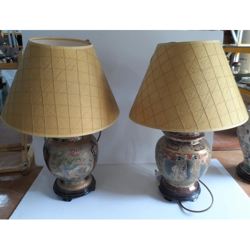 347 - Pair of Oriental crackle vase table lamps together with another, similar Oriental table lamp (3)