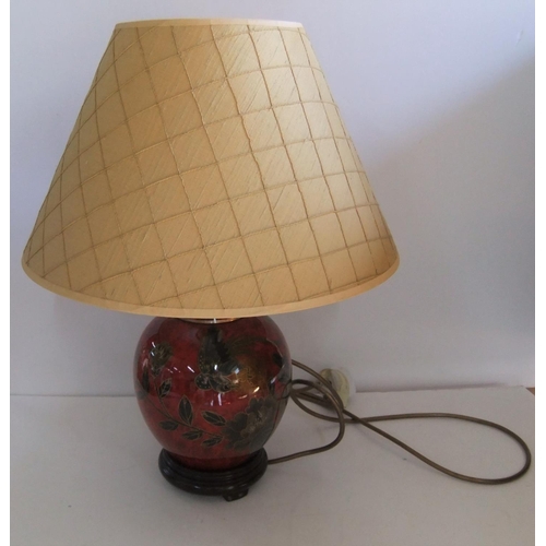 353 - Fine quality red oriental porcelain table lamp and shade