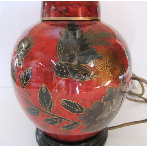 353 - Fine quality red oriental porcelain table lamp and shade