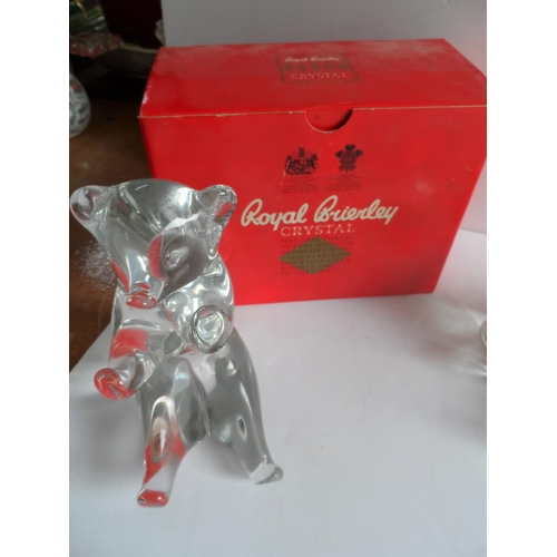 371 - Boxed Royal Brierley large glass bear paper-weight together with a boxed Waterford crystal mantle cl... 