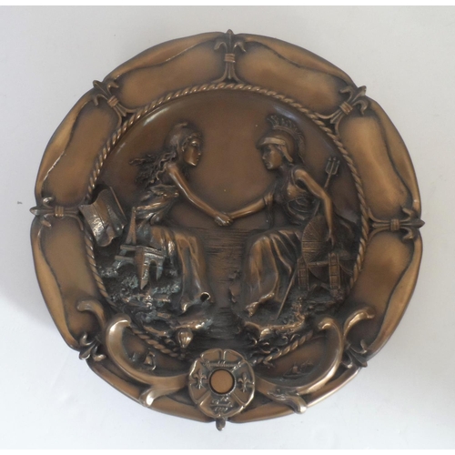 98 - Limited edition bronzed circular plaque depicting the friendship between the UK and France