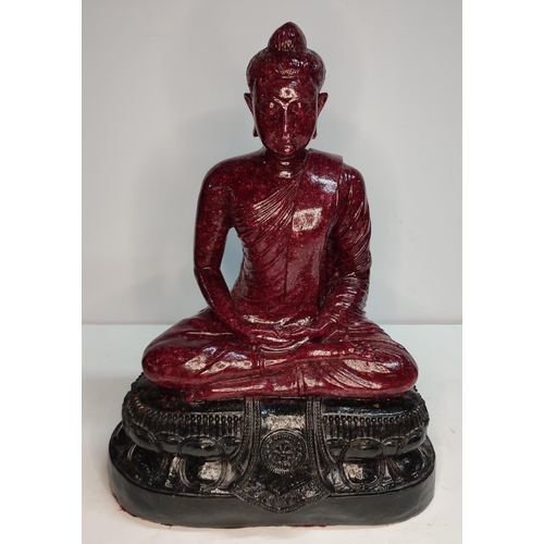 34 - Extremely rare, large, Ruby-Zoisite carved seated Buddha sat on associated black Tschermakite, 

40 ... 