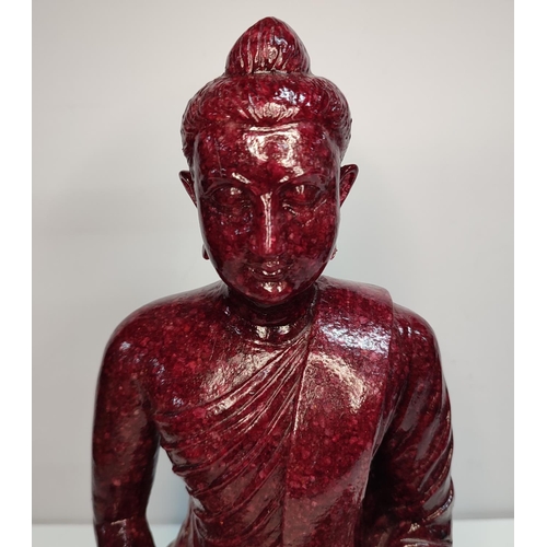 34 - Extremely rare, large, Ruby-Zoisite carved seated Buddha sat on associated black Tschermakite, 

40 ... 