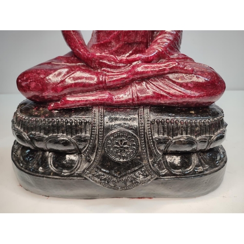 34 - Extremely rare, large, Ruby-Zoisite carved seated Buddha sat on associated black Tschermakite, 

40 ... 