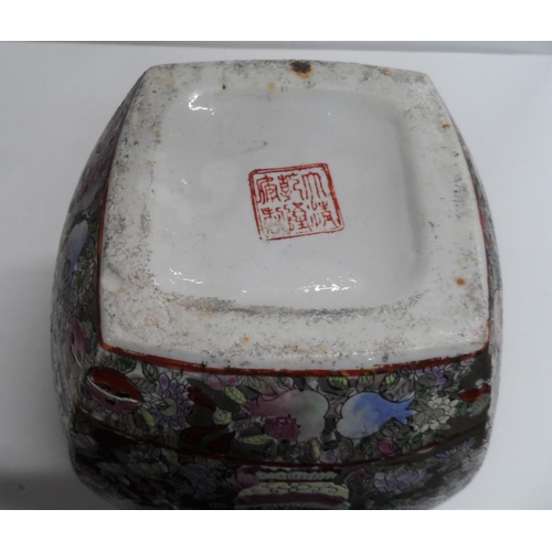 415 - Fine quality, Chinese 20thC four sided, extensively decorated vase marked to base,

29 cm tall