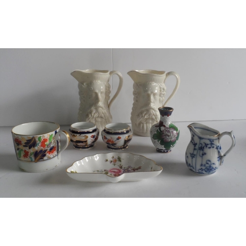 398 - Collection of small 19th & 20thC ceramics including a pair of unmarked Victorian milk jugs with reli... 