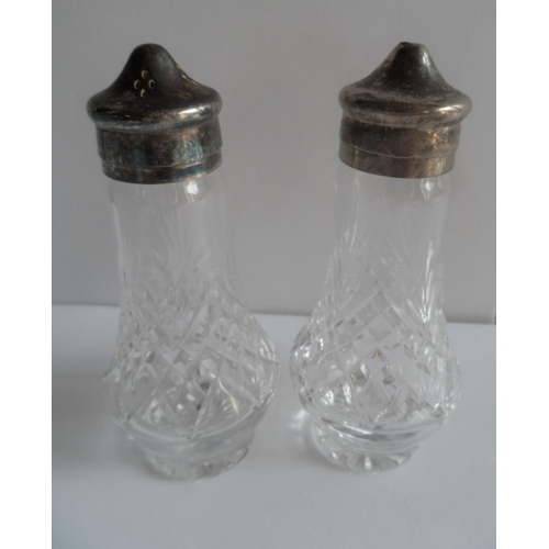 514 - Bohemia cut-glass crystal salts together with a silver topped pair (marks rubbed) and a cut glass de... 