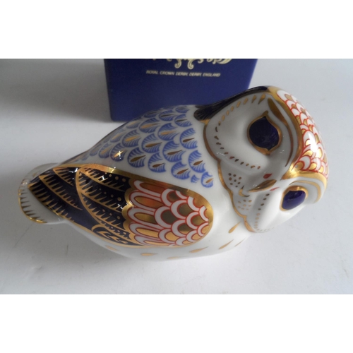 372 - Two Royal Crown Derby Owls (1 boxed), both with gold stoppers (2)