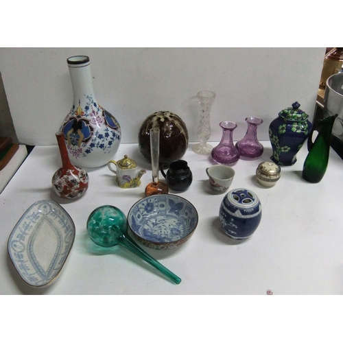 527 - Collection of various ceramic and glass items including numerous Oriental blue & white Prunus decora... 